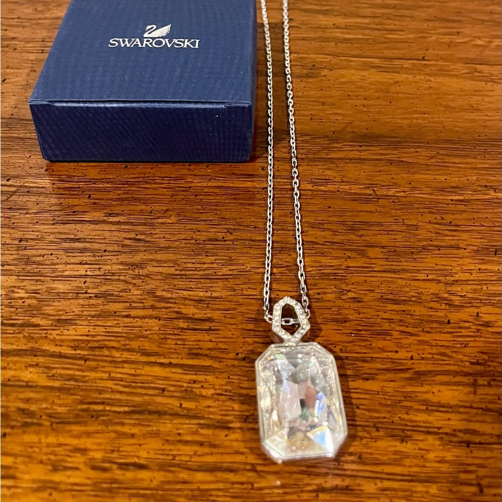 Swarovski  Large Rectangular Pendent White, Rhodium plated